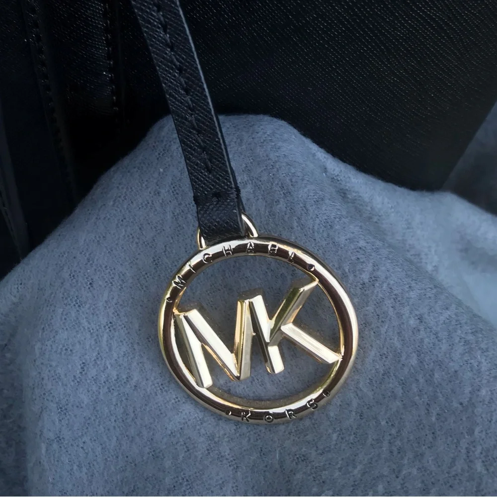 Michael Kors Black Leather Tote with Gold Logo Charm